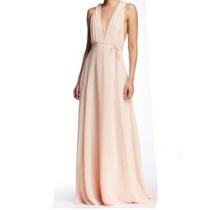 DEE ELLY Blush Pink Plunging Maxi Dress Si…